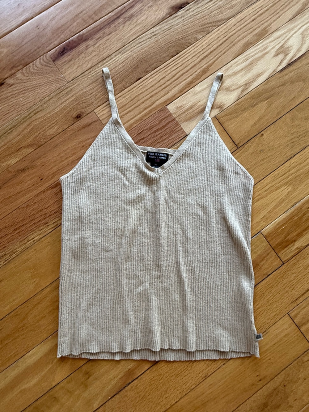 Polo by Ralph Lauren Ribbed V-Neck Cami Tank in Light Beige